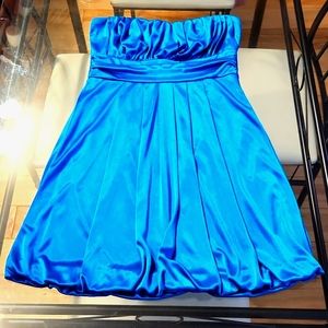 Teal strapless short slinky sexy flowy party dress